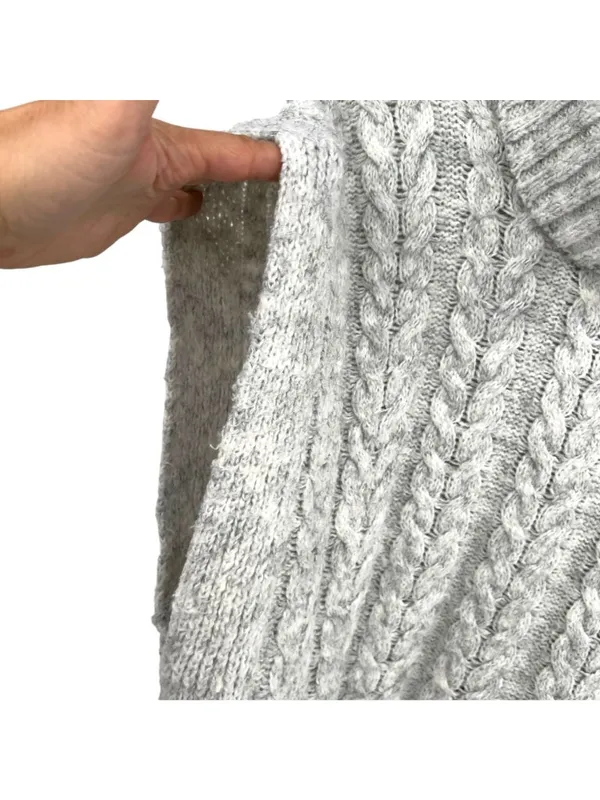 Joie Gray Cable Knit Cowl Neck Oversized Sweater Poncho Sleeveless Size Small - Image 4
