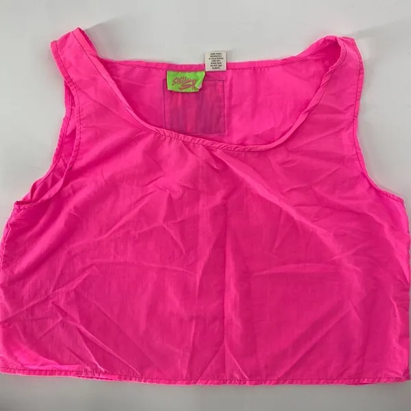 Shell Shack Vintage 80s Surf Crop Top Womens Size M Neon Pink Nylon‎ Retro Y2K - Image 2