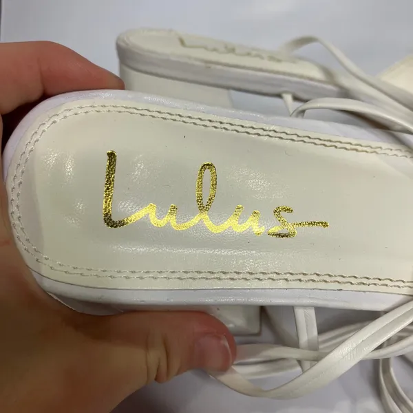 Lulus‎ fiyaa white lace up chunky heels women's size 11 dressy wedding black tie - Image 10
