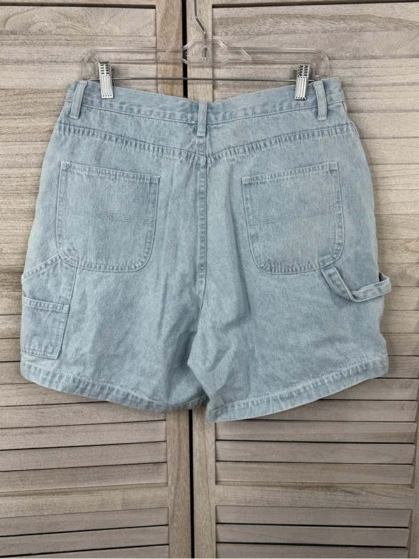 REAL COMFORT Vintage 90's/Y2K High Rise Carpenter Style Mom Shorts Light Wash-14 - Image 2