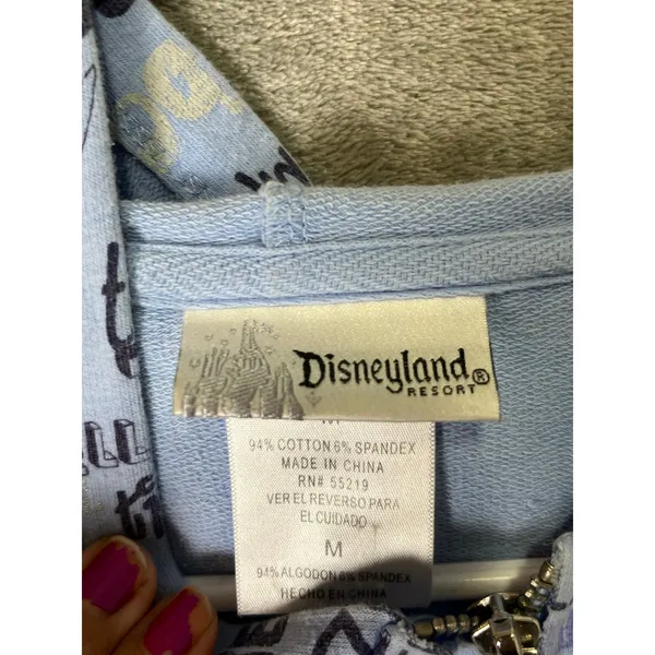 Disneyland Resort Women’s M Blue Graffiti Print Zip Up Hoodie Y2K Baddie Disney - Image 6