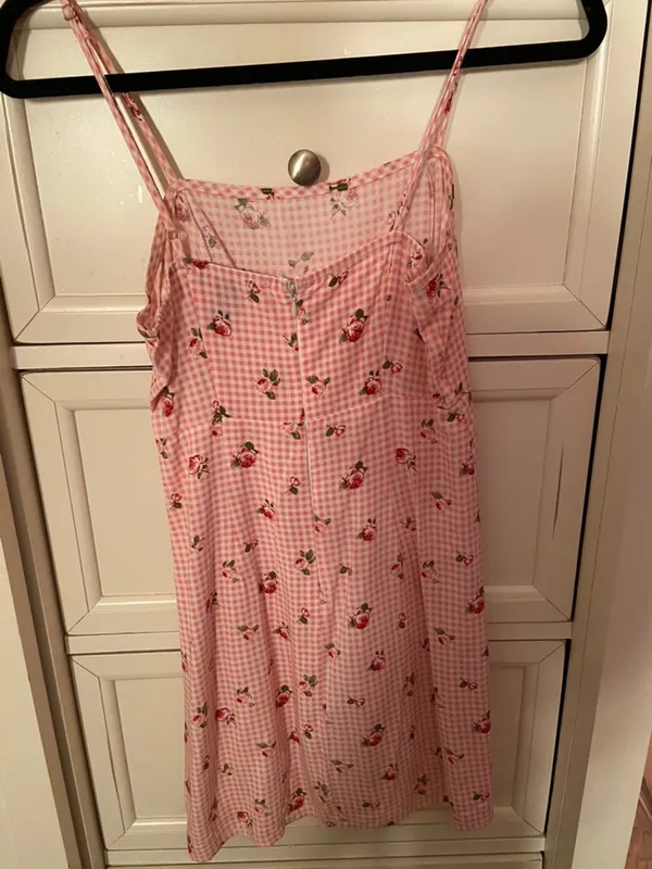 Pink Checkered And Floral Print Dress - Image 7