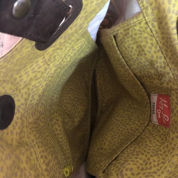 Fossil Large Wax Canvas Key-Per Shoulder Bag Tote Floral Print Pockets 15X14 - Image 3