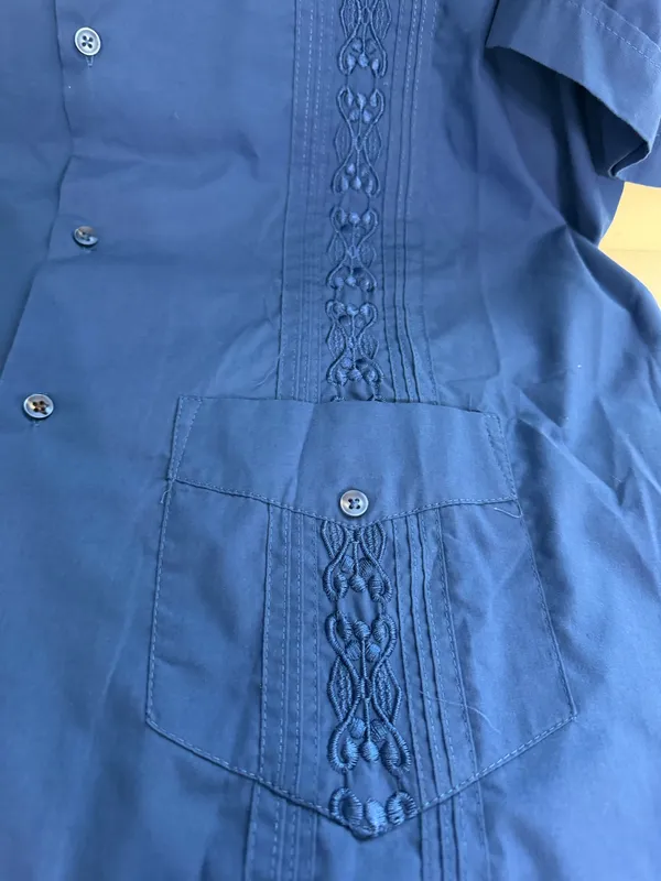 Maximos Yucatan Mexico Men’s Blue Embroidered Cuban Shirt - Image 3