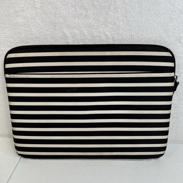 Kate Spade 13" Laptop Sleeve Black Cream Striped Nylon Zippered Case Padded Bag - Image 5