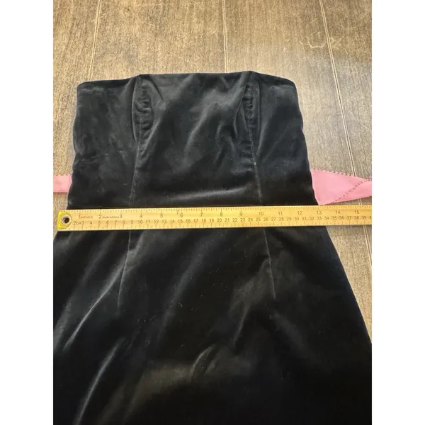 Tibi Black Velvet Cocktail Dress Strapless Pink Bow Size 4 Babydoll Twee - Image 4