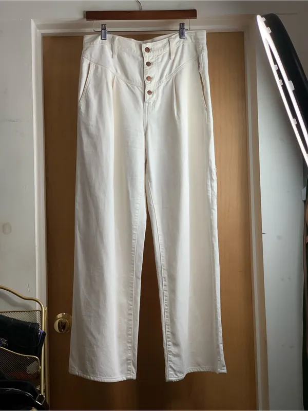 Madewell Cream High-Rise SuperWide-Leg Jeans with Button-Front Size-29 Quiet Lux - Image 4