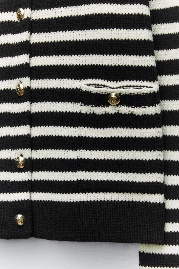 Zara button up sweater cardigan knitted stripped golden button - Image 4