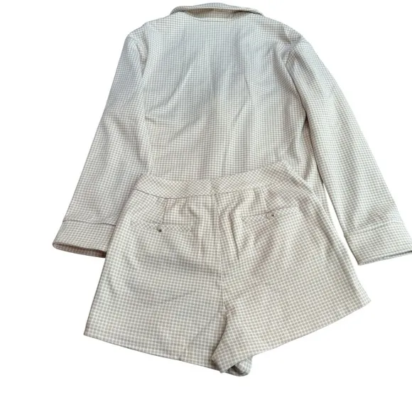 Wishlist‎ Size M Matching Blazer & Short Set Tan Cream Checkered Neutral Office - Image 7