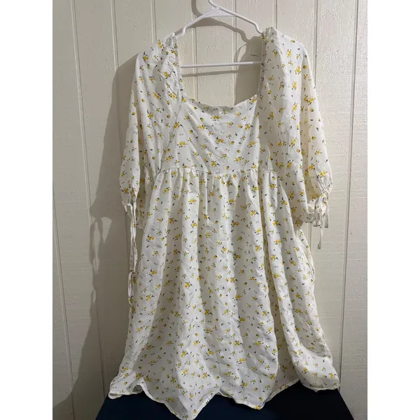 Hayden Los Angeles White Yellow Floral Babydoll Dress Square Neck Large NWT - Image 4