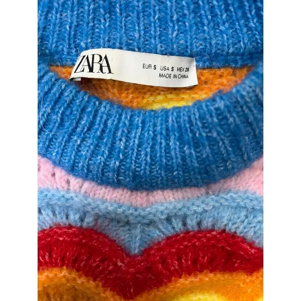 Zara Sweater Vest Small Rainbow Scallop Knit Sleeveless Colorblock - Image 3