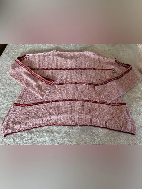 Women’s easel Dusty Pink Striped Crewneck Sweater with Red Accents Size 2X - Image 7