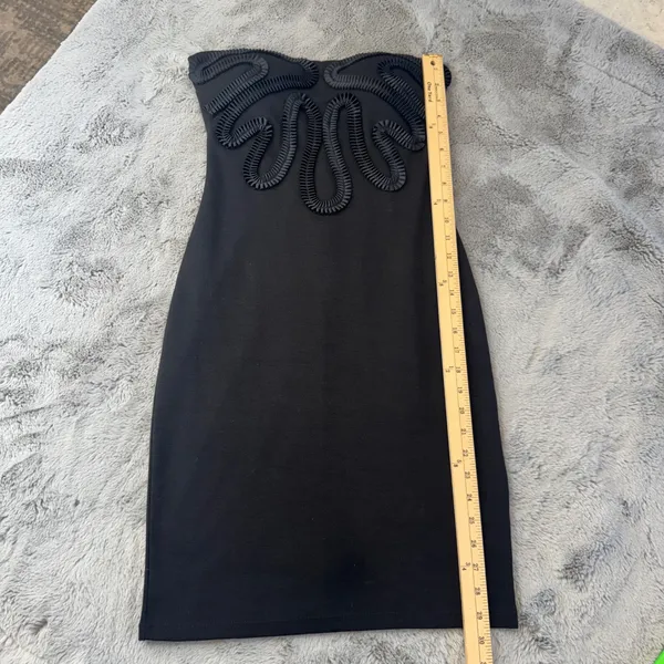 Kardashian‎ Kollection Black Strapless Bodycon Dress Ribbon Applique Small - Image 5