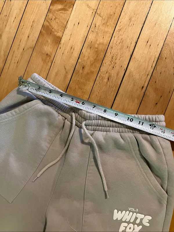 White Fox Vol. 3 Beige Taupe Wide Leg Sweatpants White Logo Size Medium - Image 5