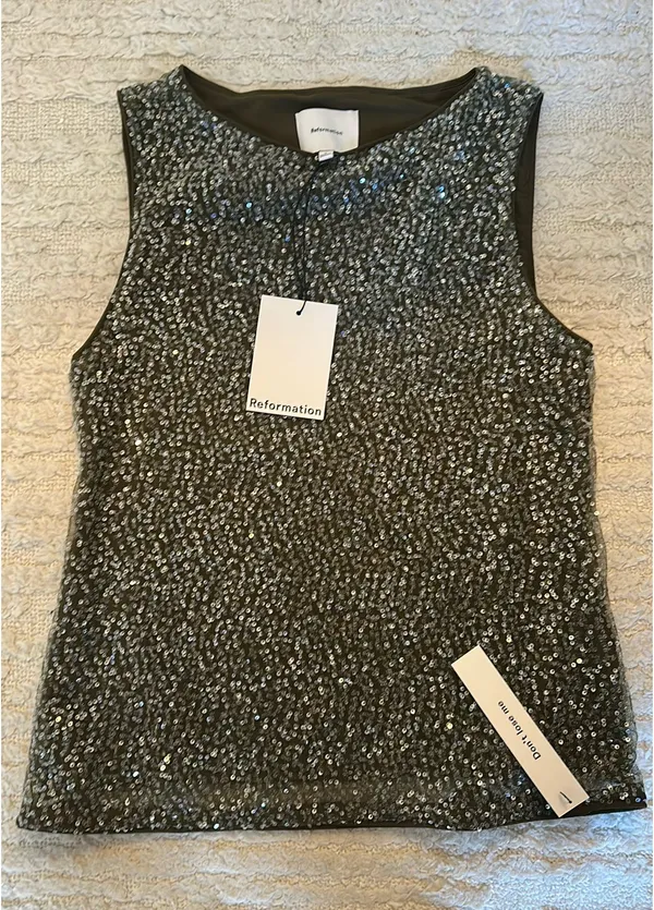 Olive green, sequin, Reformation tank - Image 2