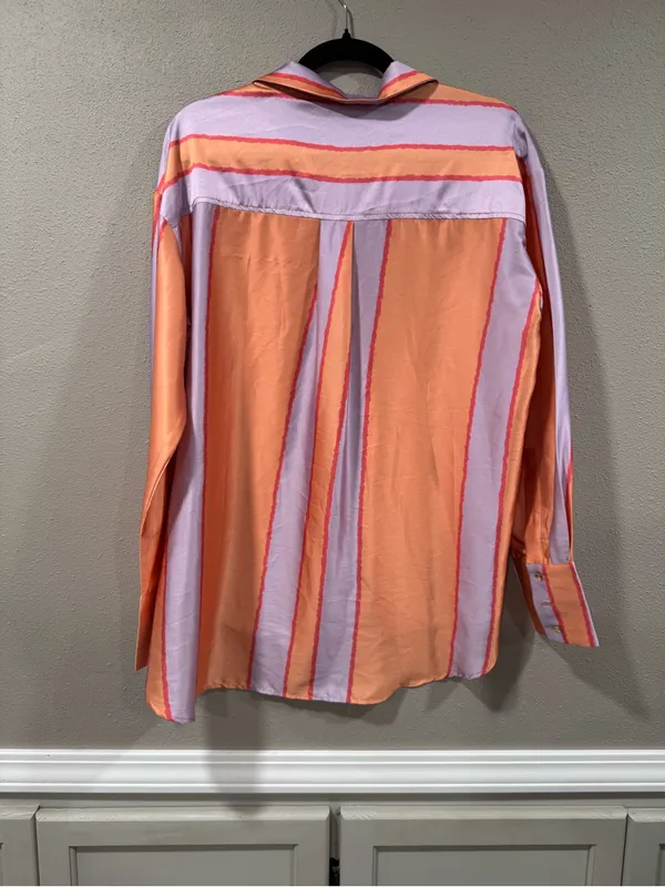 Entro Button Up Satin Striped Peach and Purple - Image 5