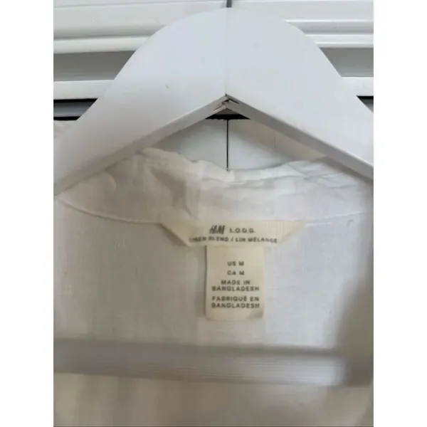H&M white linen pocket front button down size medium - Image 3