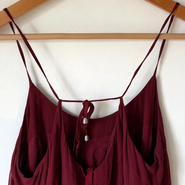 Anthropologie Floreat Saffa Chiffon Tiered Maxi Peasant Dress Women Size S Wine - Image 7