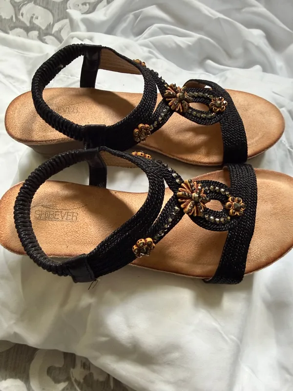 Women's Black Beaded Slingback Sandals - Comfortable Casual Style - Image 3
