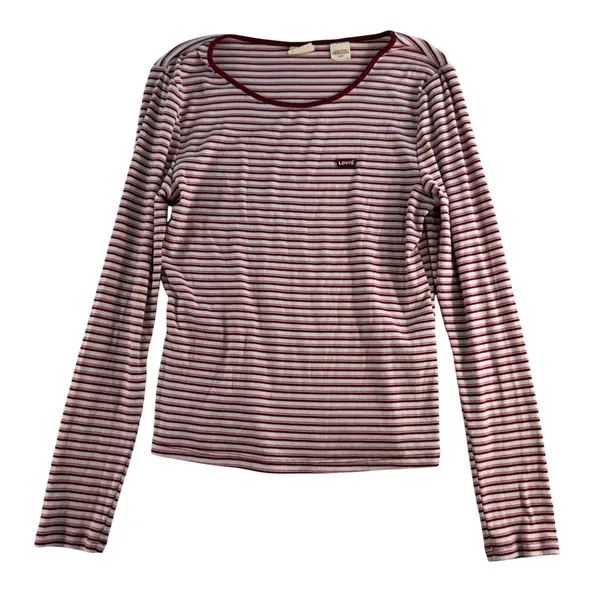 Y2K Style Levis Large‎ Top Long Sleeve Striped Ribbed Knit Essential Crew Neck - Image 2