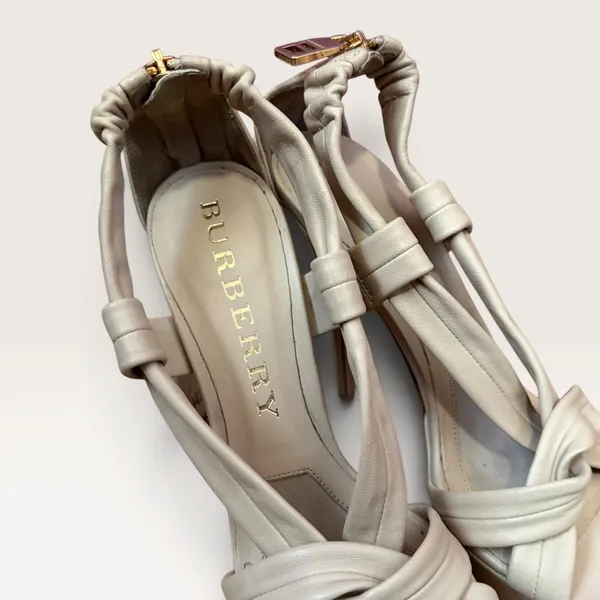 Burberry Prorsum Leather Platform Sandals 37 Cream Knotted Stiletto Heels Italy - Image 3