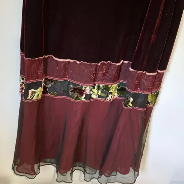 S.A.2 Silk Blend Vintage Velvet floral Burgundy Maxi Dress Whimsy goth #800 - Image 4