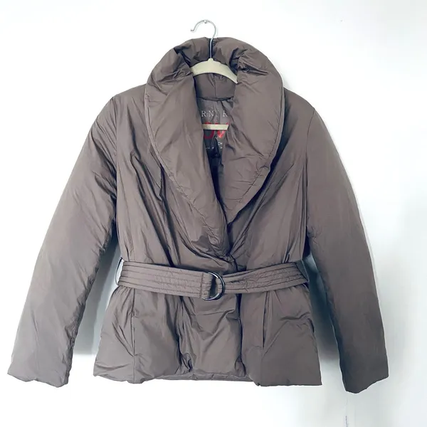 Bernardo Softy Glam Ecoplume Shawl Collar Puffer Jacket Belted Eco Friendly XS - Image 3