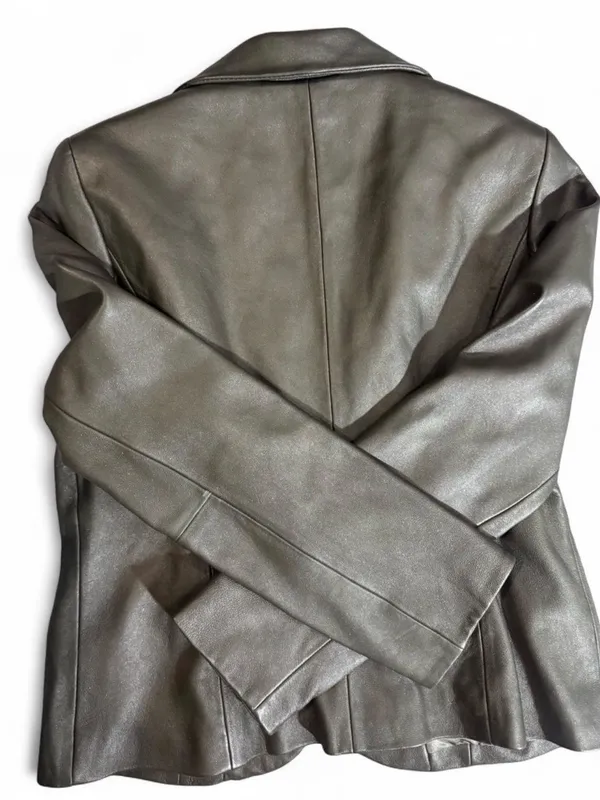 Kasper Dark Olive Leather Single-Button Blazer - Image 5