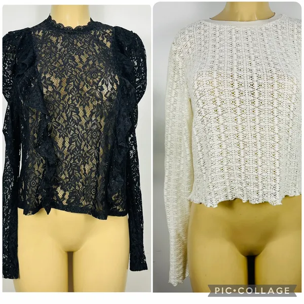 Set 2 Divided Shirts Sz M Black Lace Crochet Sweater Shirt H&M HM Top - Image 2