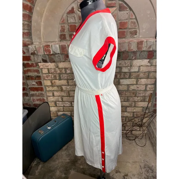 dress knit cap sleeve V neck red white nautical - Image 9