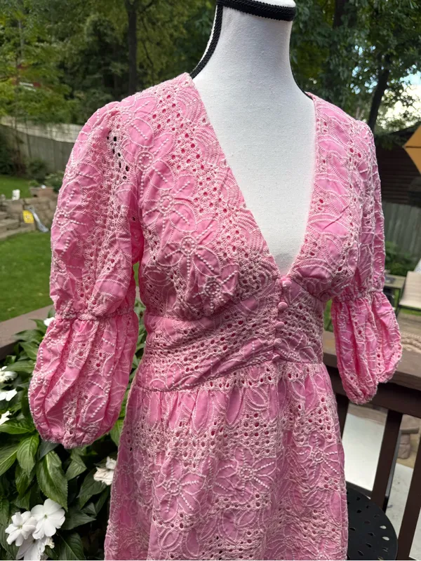 Petal & Pup Pink Eyelet Lace V-Neck Maxi Dress - Image 3