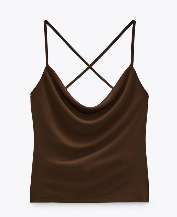 ZARA Brown Flowing Flowy Tank Top Blouse - Image 5