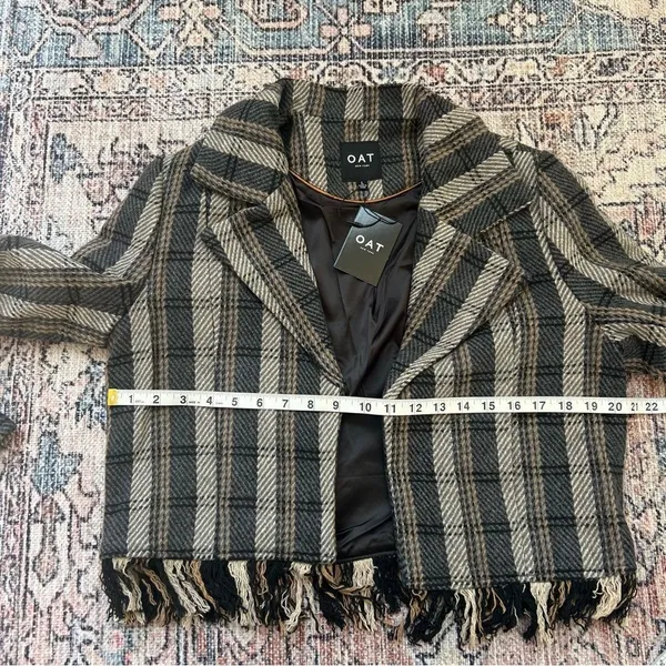 OAT NEW YORK NWT Plaid Fringe Blazer Tweed Cropped Jacket Size Large - Image 7