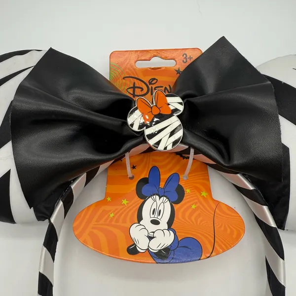 Disney Minnie Mouse Ears Halloween Black White Mummy Wrapped Headband Vacation - Image 2