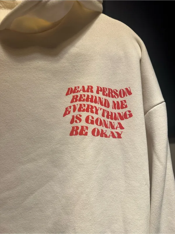 Edikted Everything's Ok Hoodie- Cream+Red - Image 8