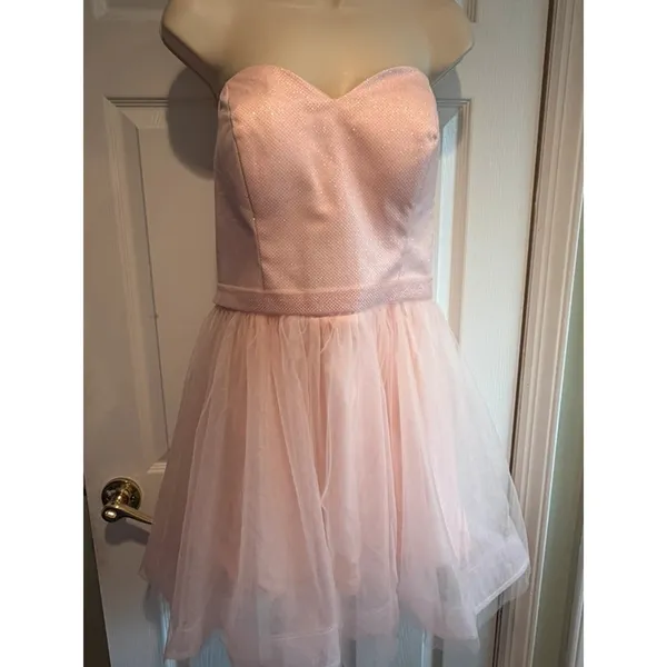 Pink Glitter Tulle Strapless Dress Corset Lace-Up Party Prom Mini 16 Formal Y2k - Image 3