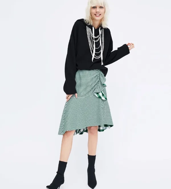 Zara green/white gingham Asymmetric ruffle Midi Skirt size XS - Image 10