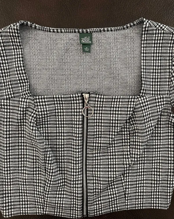 Wild Fable Plaid Zip Front 90s Crop Top - Image 2