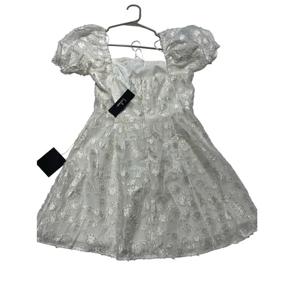 LULUS White Textured Floral Jacquard Mini Dress S - Image 6