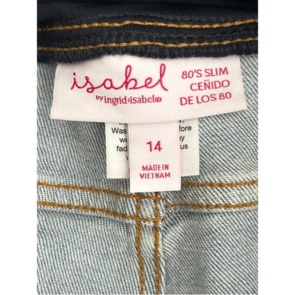 Isabel 80s Size 14 Maternity Distressed Denim Jeans with Black Belly Panel - Image 4