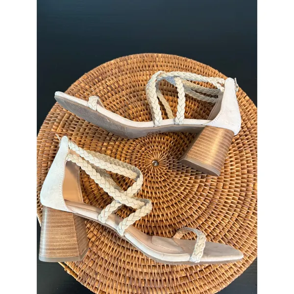 Joie Felina Braided Strappy Block Heel Sandals Sand Beige Square Toe‎ Size 8.5 - Image 11