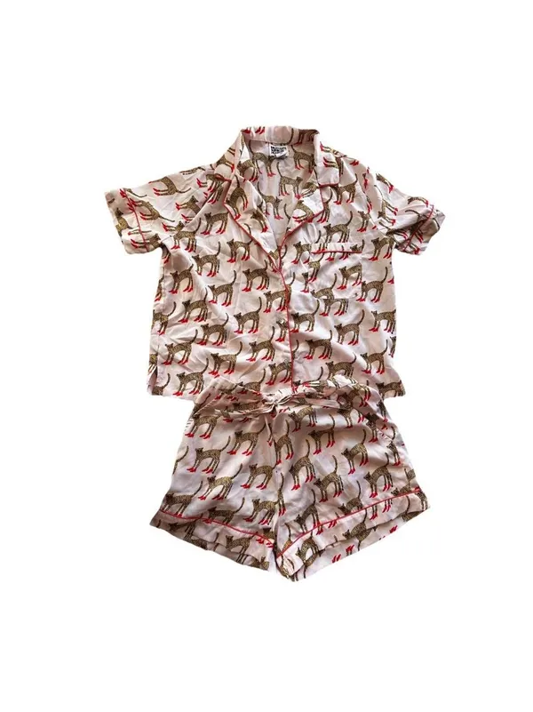 Bouffants & Broken Hearts Pajama Set Womens Small Pink Cheetah in Heels - Image 3