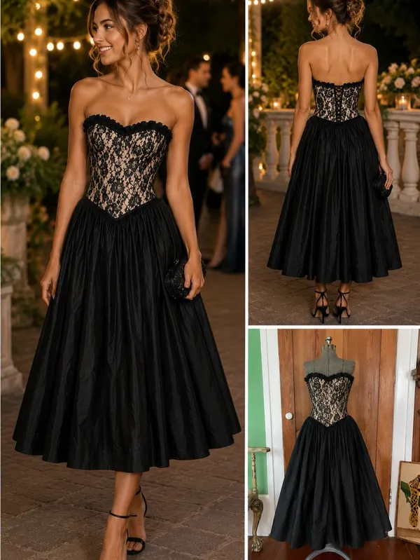 Vntg Gunne Sax Lace Corset Style Sweetheart Ruffled Strapless Gown 11/Modern 6 - Image 2