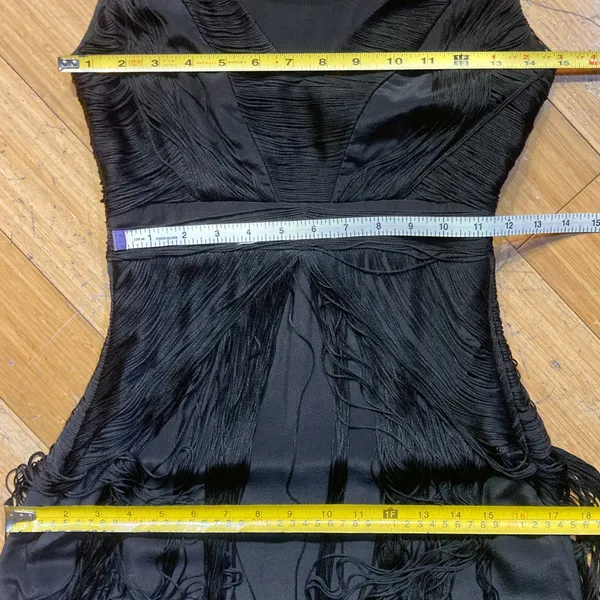 Sheri Bodell Art Deco Flapper Fringe Bodycon Cocktail Sexy Black Mini Dress XS - Image 6