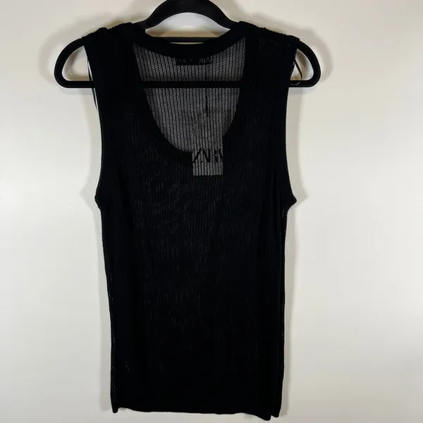 Zara Women Black Open Knit Tank Top‎ Scoop Neck Mesh Sleeveless Womens Large NWT - Image 6