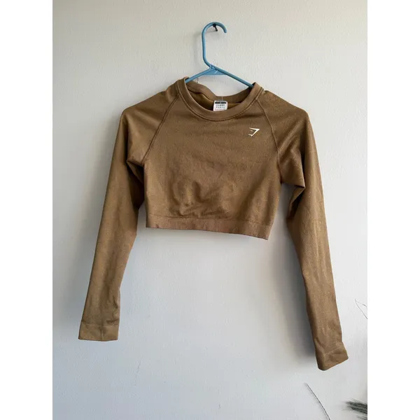 Gymshark Adapt Animal Seamless Long Sleeve Crop Top Brown Gold Medium B2A1C‎ - Image 2