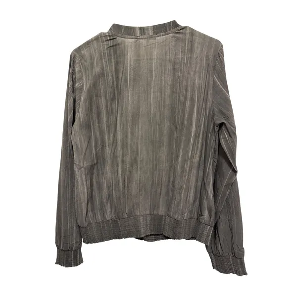Mystree Gray Vertical Stripe Bomber‎ Jacket Lightweight Quarter Zip Women's L - Image 2