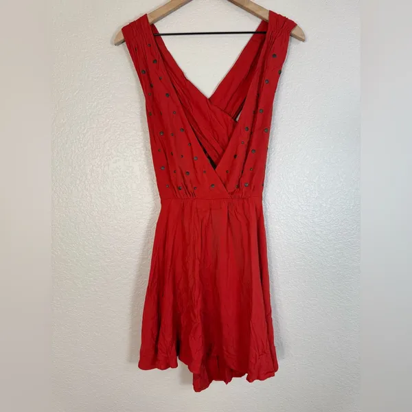 For Love & Lemons Little Lover Studded Plunge V Neck Mini Dress Red Small $250 - Image 2