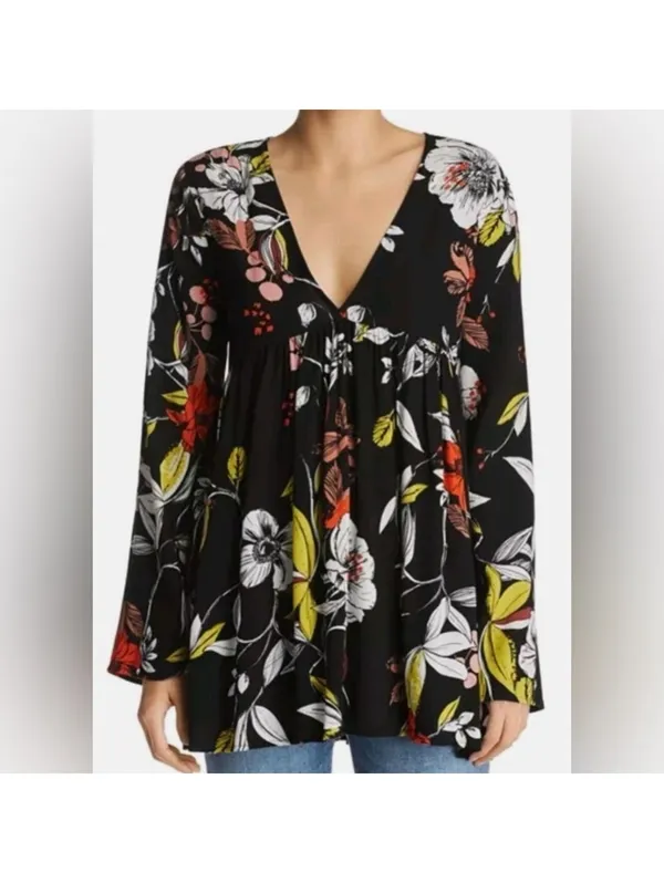 Free People Bella Floral Bell Sleeve Tunic Mini Dress women’s size small - Image 3