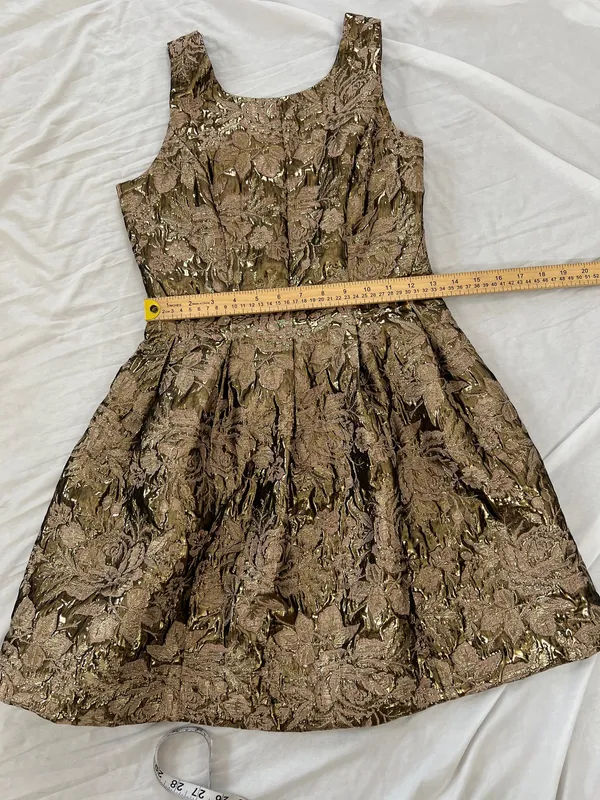 Soieblu Gold Metallic Floral Fit-and-Flare Dress size S - Image 7